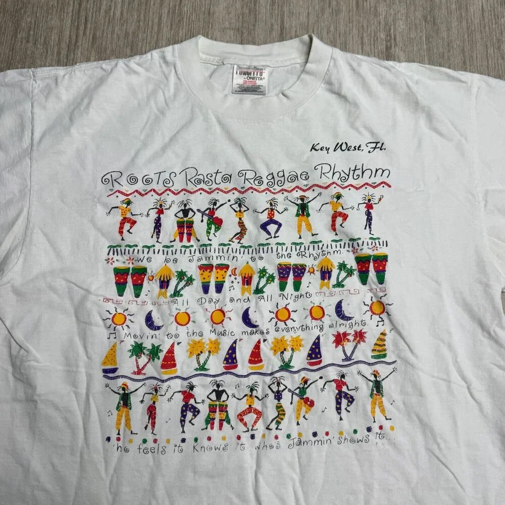Vintage 90s Singe Stitch Oneita Shirt USA Rasta Reggae Key West Florida XL - Picture 2 of 7